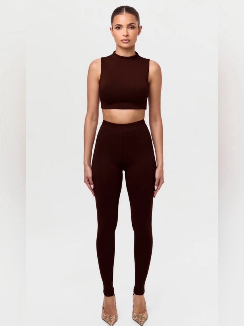 naked wardrobe Chocolate brown High-Waist Snatched Ponte Leggings